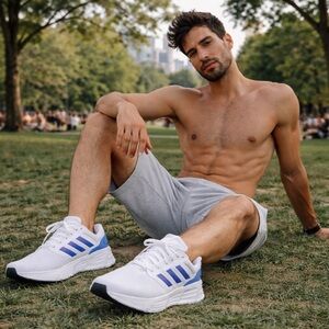 Adidas Duramo SL Men 10.5 White Blue Running Shoes Sneakers